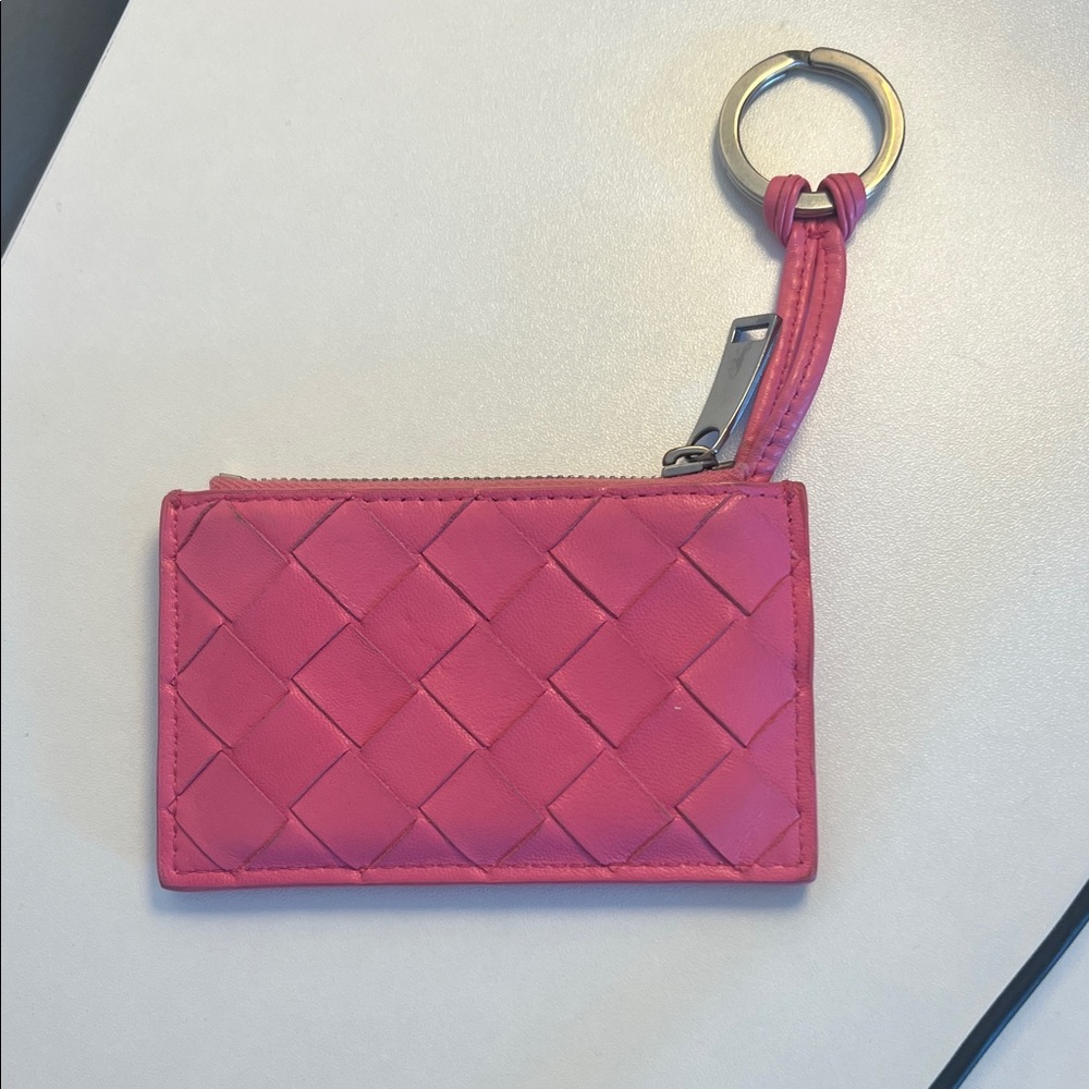Bottega Veneta Fuchsia Woven Leather Card Holder